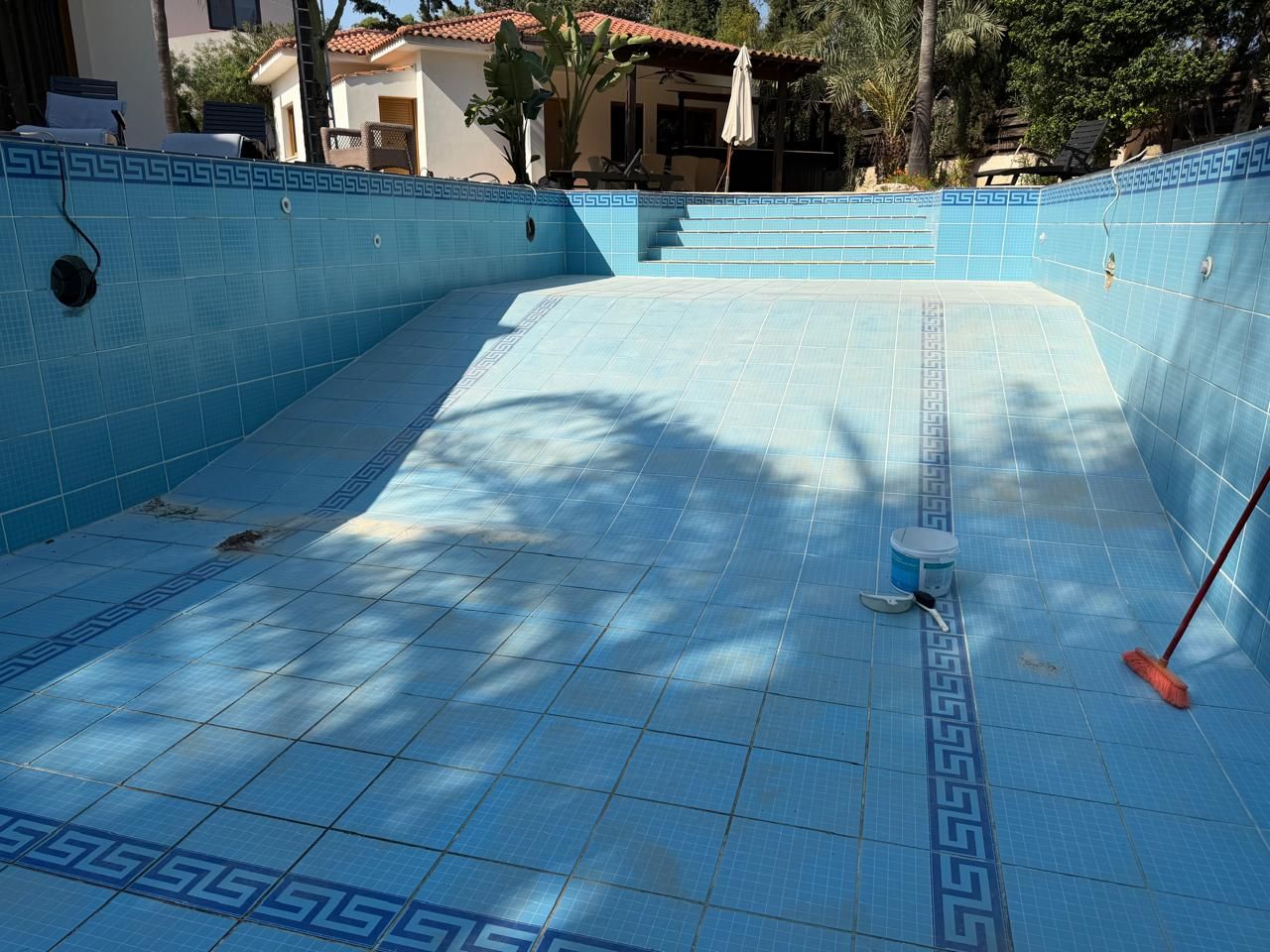 Empty pool during cleaning and refurbishment