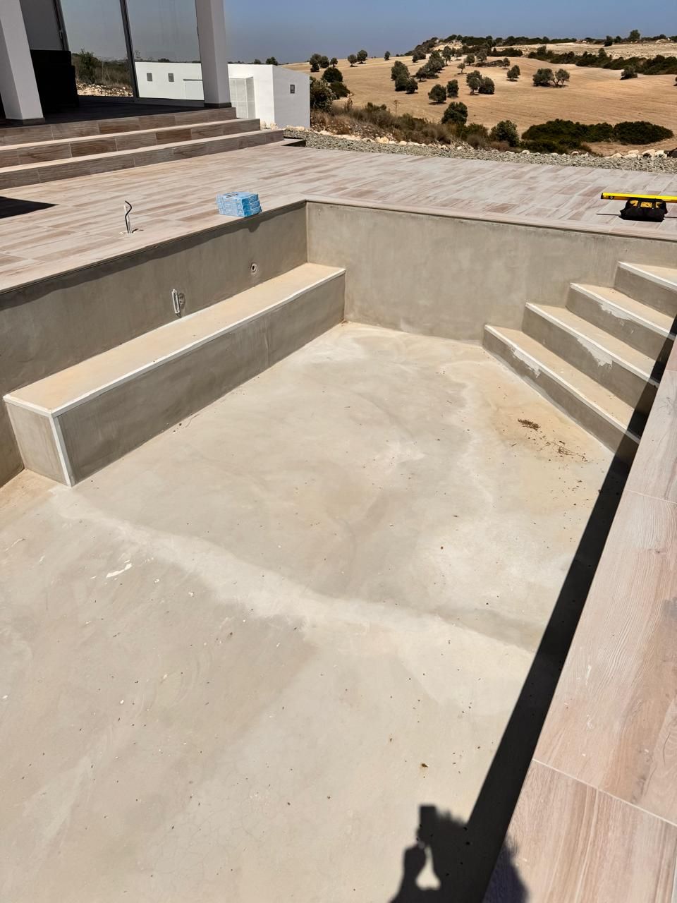 New swimming pool shell during construction