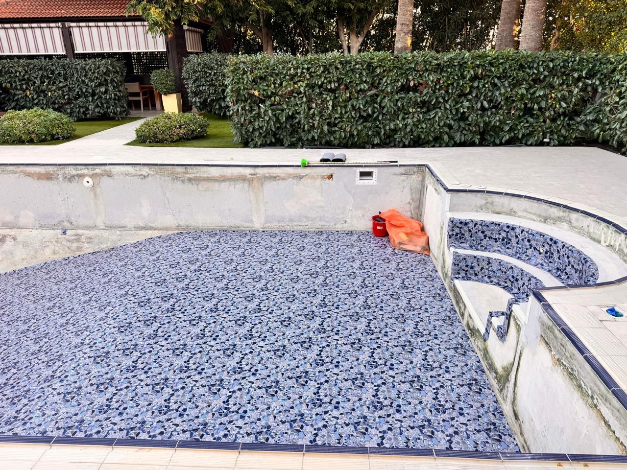 New swimming pool liner during installation