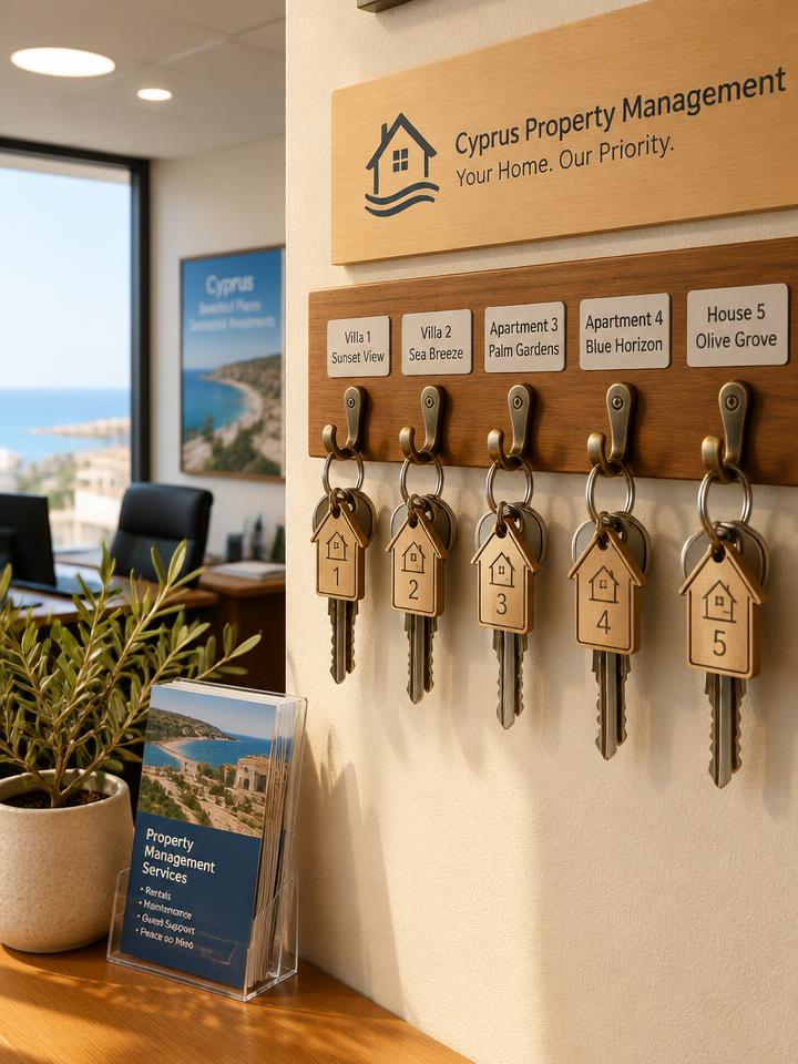 Labelled property keys on a wall-mounted key rack