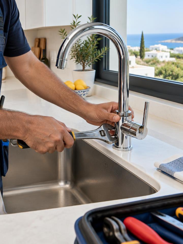 Plumbing repair on a kitchen tap